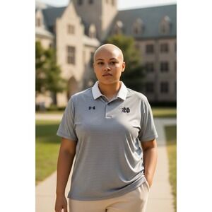 Under Armour Notre Dame Fighting Irish Womens Polo Shirt XL Gray/White Stripe